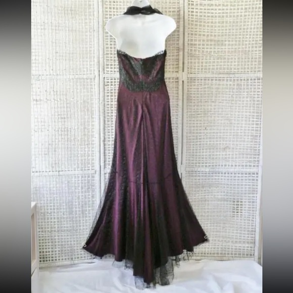 Badgley Mischka Beaded Black Lace Silk Halter Mermaid Evening Gown size 10 - Picture 10 of 11